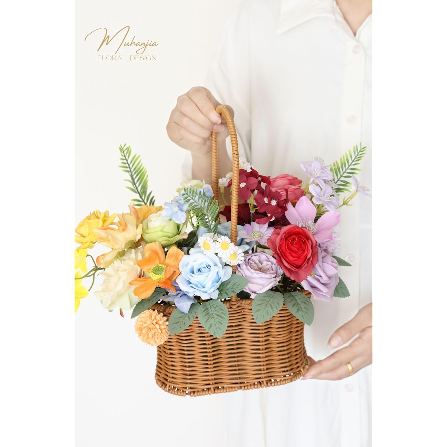 38Pcs Artificial Flowers Box Set, Silk Fake Flower For Diy Wedding Bridal Bouquet Corsage Centerpieces Decor Floral Arrangement Decor (Rainbow)