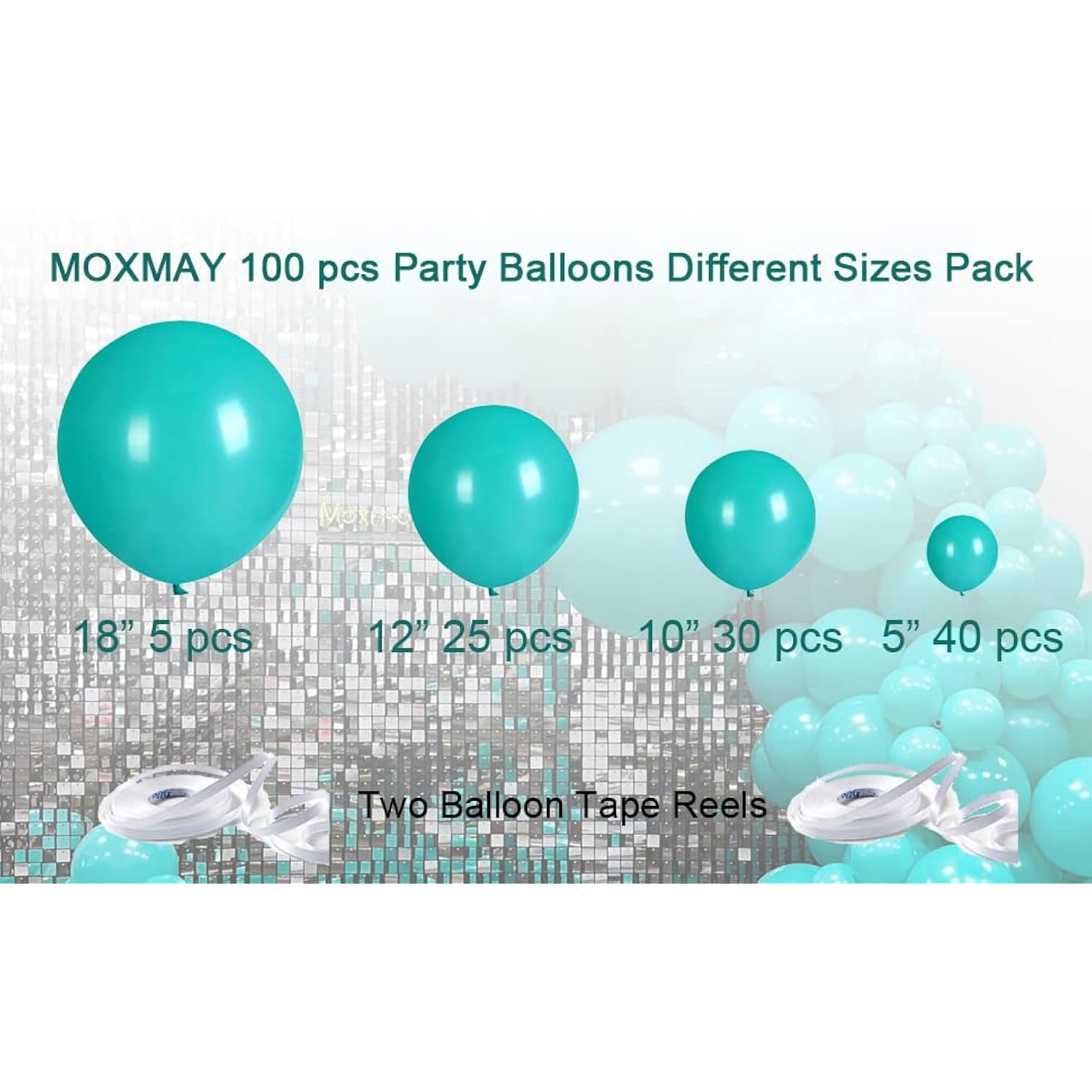 102Pcs Teal Blue Balloon Kit 18in 12in 10in 5in Party Decoration Set