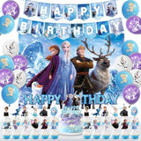 Winter Popular Birthday Party Decorations, 48Pcs Cartoon Snow Theme Party Decorations Set Includes Happy Birthday Banner Large Backdrop 7X5Ft,Popular Winter Birth Day Cupcake Toppers, Balloons