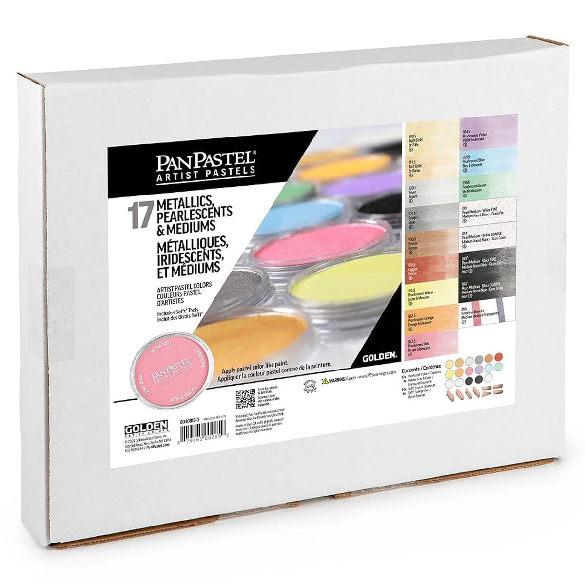 PanPastel Artist Pastels by GOLDEN, Metallics, Pearlescents & Mediums Set, 17 Color, Professional Artist Pastels, Unique Pan Format (cake-like)