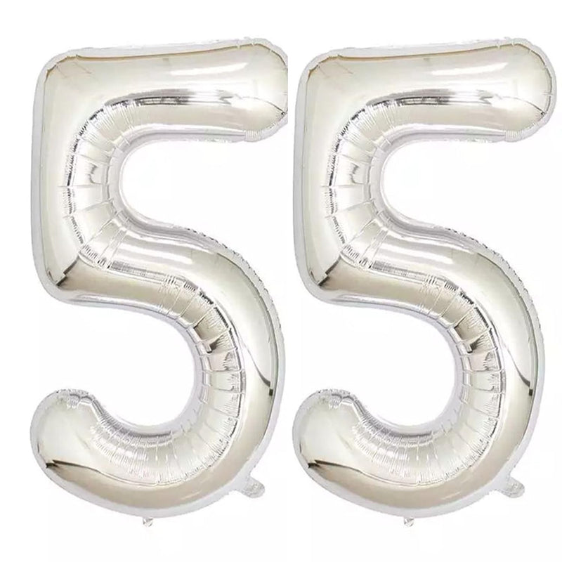 40Inch Silver Foil 55 Helium Jumbo Digital Number Balloons, 55Th Birth