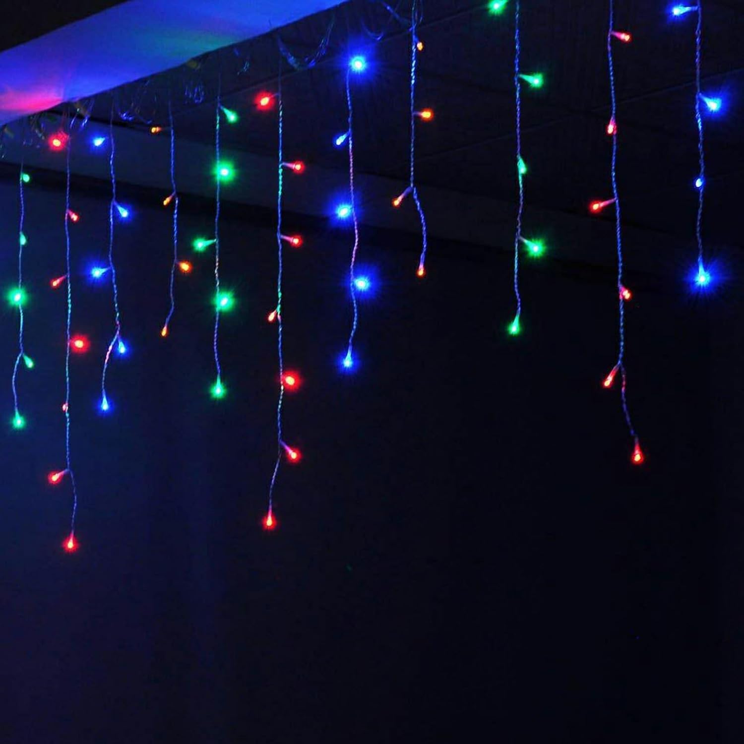 Led Icicle String Lights, Christmas Icicle Lights 13Ft 96 Leds Window Curtain Starry Fairy Lights Plug In 8 Modes For We