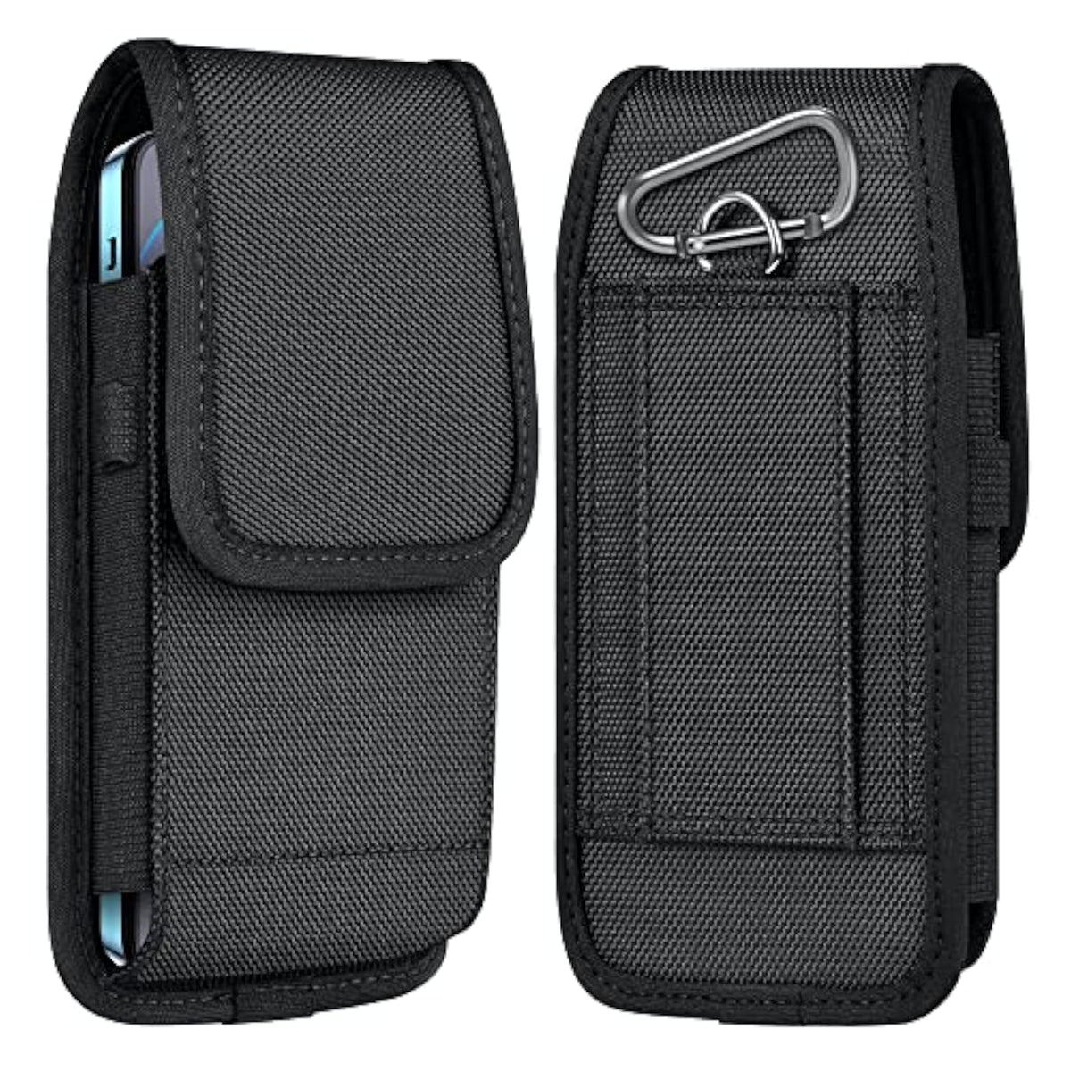 Cell Phone Pouch Nylon Belt Holster Case Compatible With Iphone 16/15/14/13/12/11 Pro Max & Plus Models, Samsung Galaxy S24/S23/S21 Fe, Black–Xl