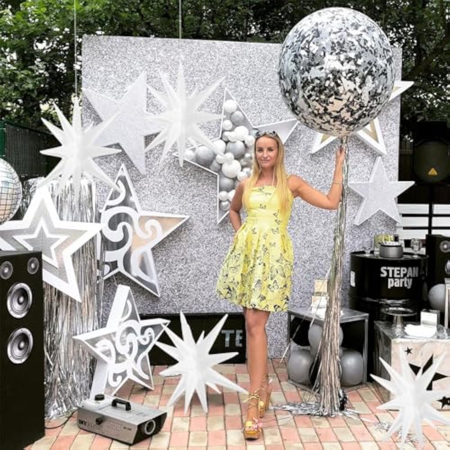 Star Balloons White Party Decorations 6 Cone Spike Explosion Star Balloon 22 Inch Mylar Foil Balloon For Wedding Christmas New Year Birthday Graduation Bachelorette Party