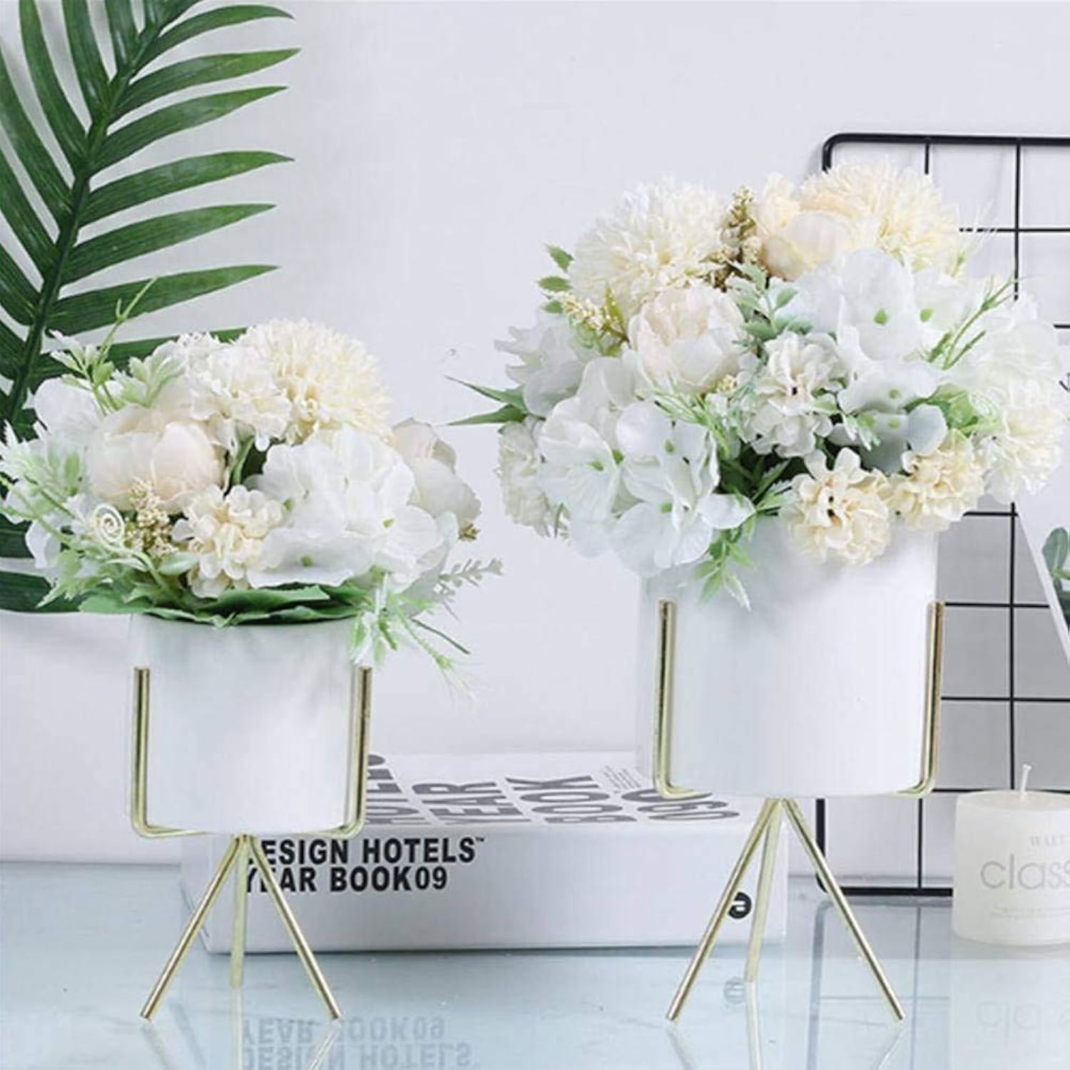 Artificial Flowers, 6 Packs White Fake Peony Silk Hydrangea Bouquet Decor Plastic Carnations Daisy Realistic Flower Home Office Party Decor Arrangements Wedding Decoration Table Centerpieces