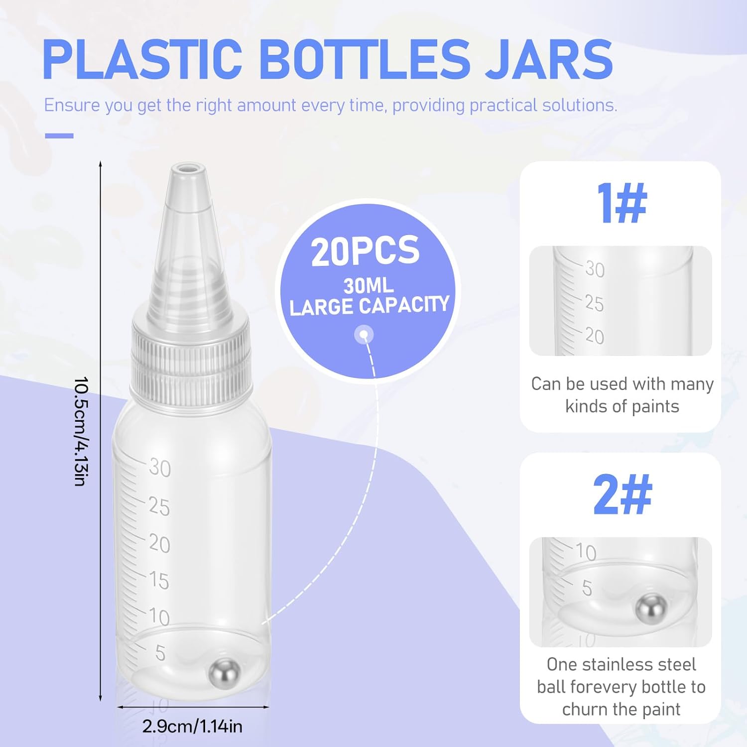 20Pcs Airbrush Paint Bottles Jars 1Oz/30Ml Plastic Paint Containers With Ball, Resealable Small Squeeze Bottles For Arts Crafts