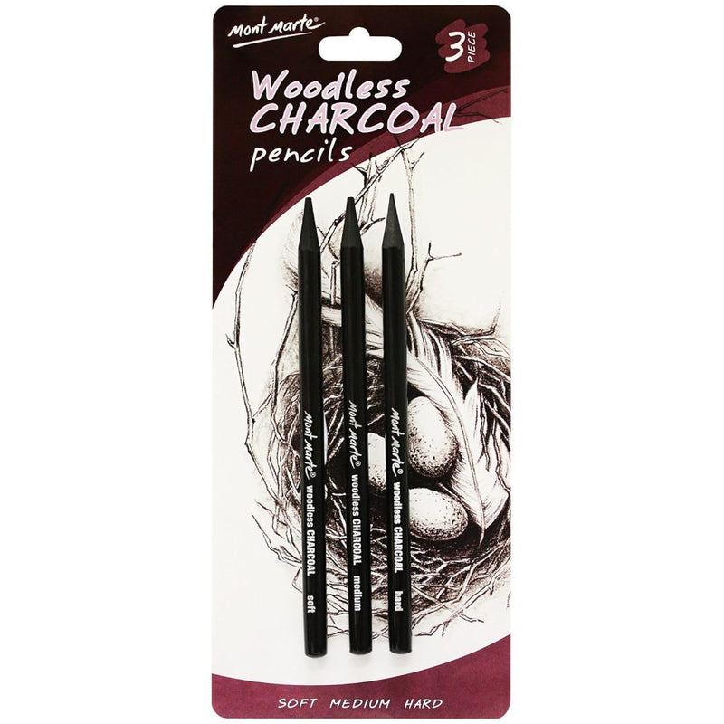 Woodless Charcoal Pencils, 3 Piece. Features 3 Grades Of Charcoal Including So