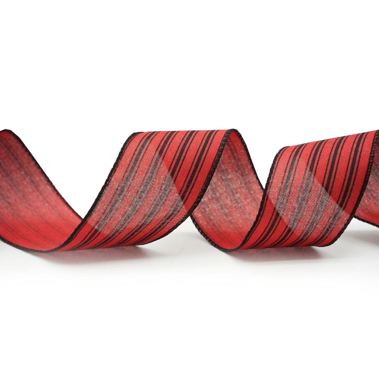 Classic Red And Black Striped Wired Ribbon, Burlap Wired Edge Ribbon For Wreath, 2.5' X 10 Yards Ticking Stripe Ribbon, Diy Craft And Gift Wrapping, Christmas Ribbon, Red&Black