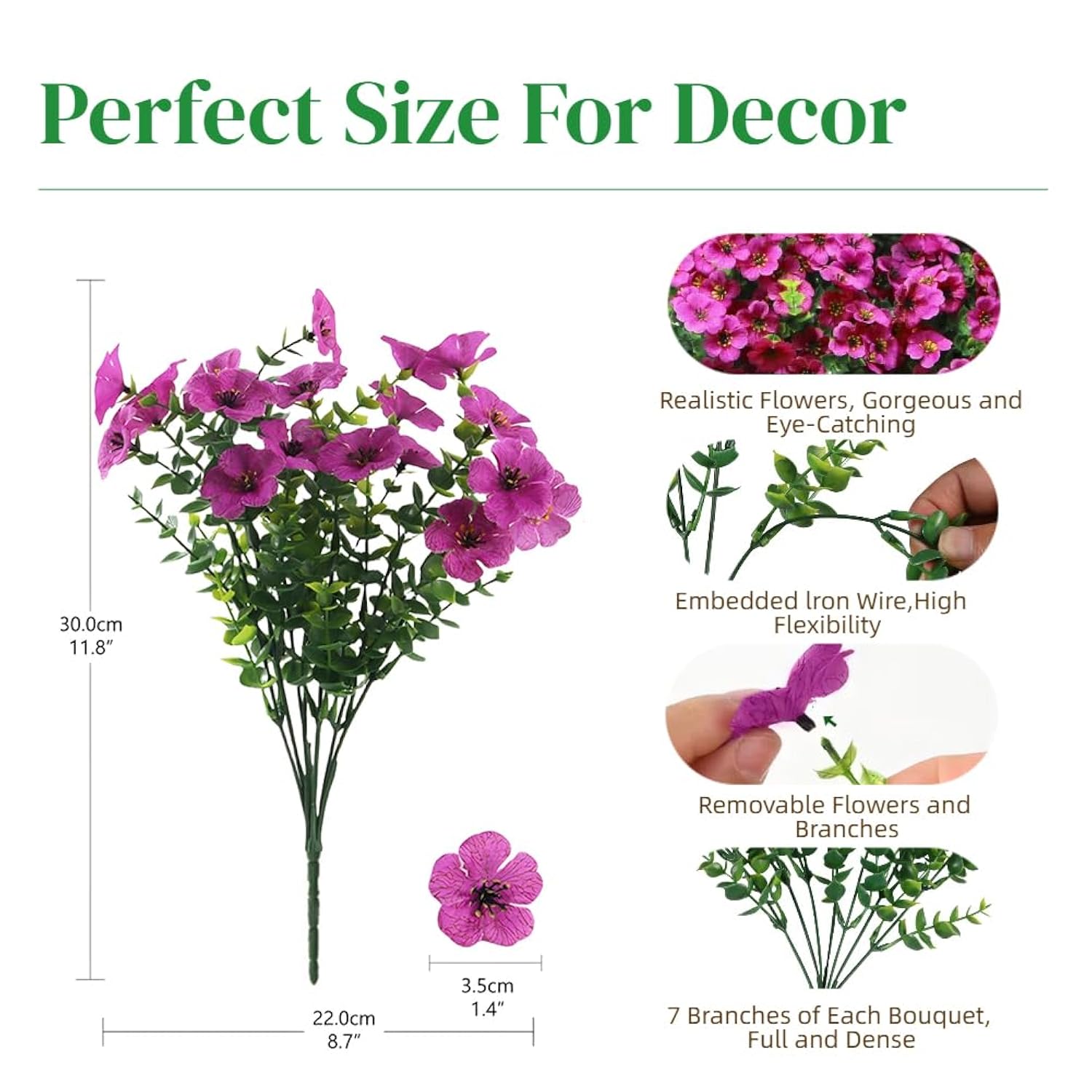 12 Bundles Artificial Flowers For Outdoor, Uv Resistant Faux Mums With Eucalyptus Leaves Fake Plants For Outdoor Planters Greenery Boxwood Porch Patio Decoration