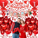 Happy Anniversary Decorations Set - Happy Anniversary Banner And Balloons, Photo Banner, I Love You And Red Heart Balloons With Rose Petals For Weddings, Valentine'S Day And Anniversaries