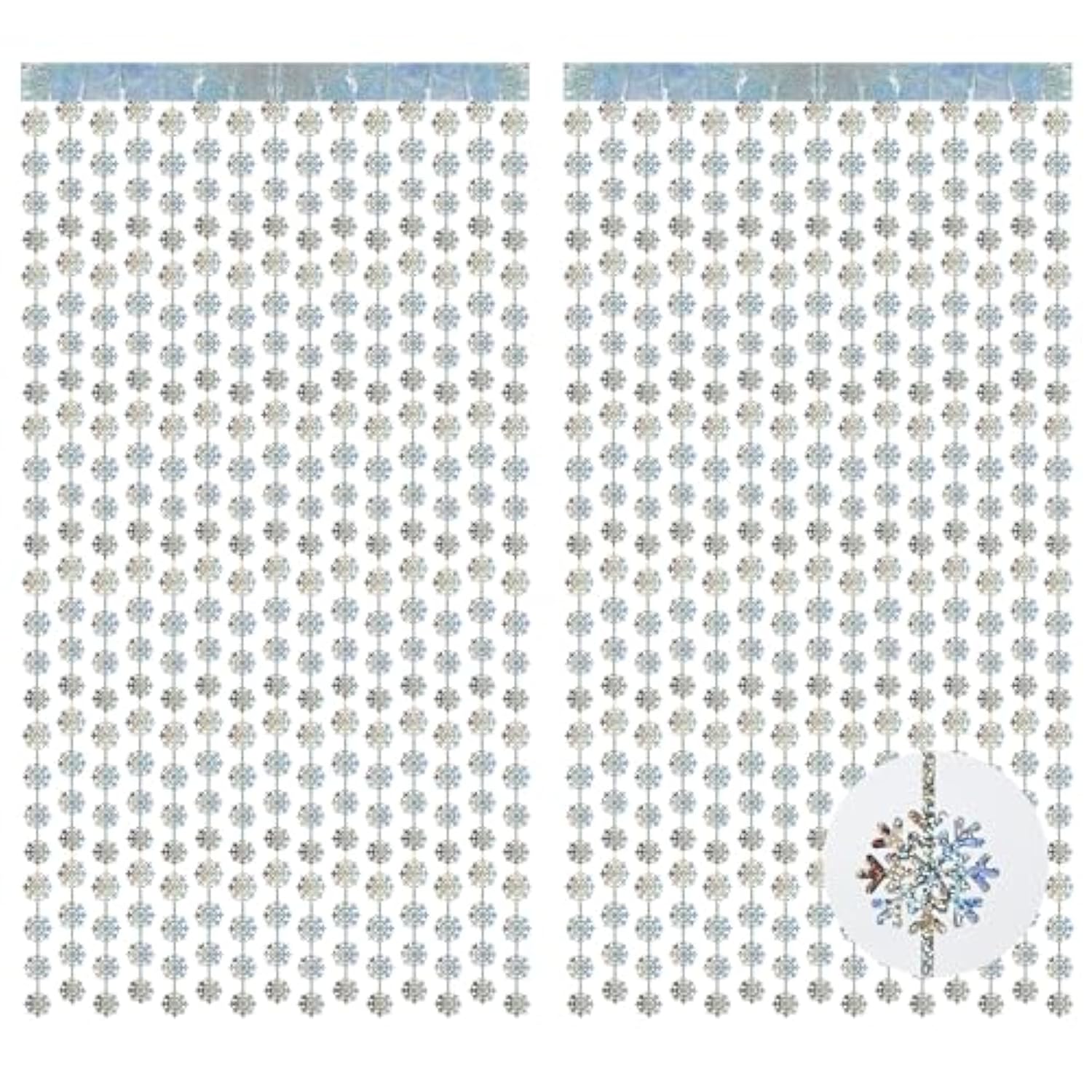 Silver Snowflake Decorations Foil Fringe Curtains - Hanging Snowflakes Frozen Party Tinsel Backdrop For Christmas Birthdays Winter Onederland Party Decoration - 2 Pack 3.3×6.6Ft