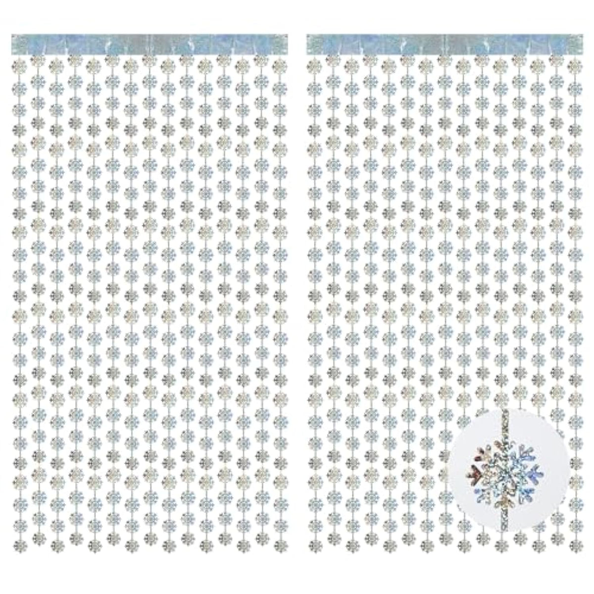 Silver Snowflake Decorations Foil Fringe Curtains - Hanging Snowflakes Frozen Party Tinsel Backdrop For Christmas Birthdays Winter Onederland Party Decoration - 2 Pack 3.3×6.6Ft
