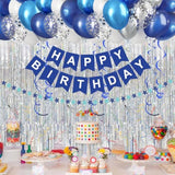 Blue & White Happy Birthday Set — Banner, Swirls, Dots, Balloons for Party