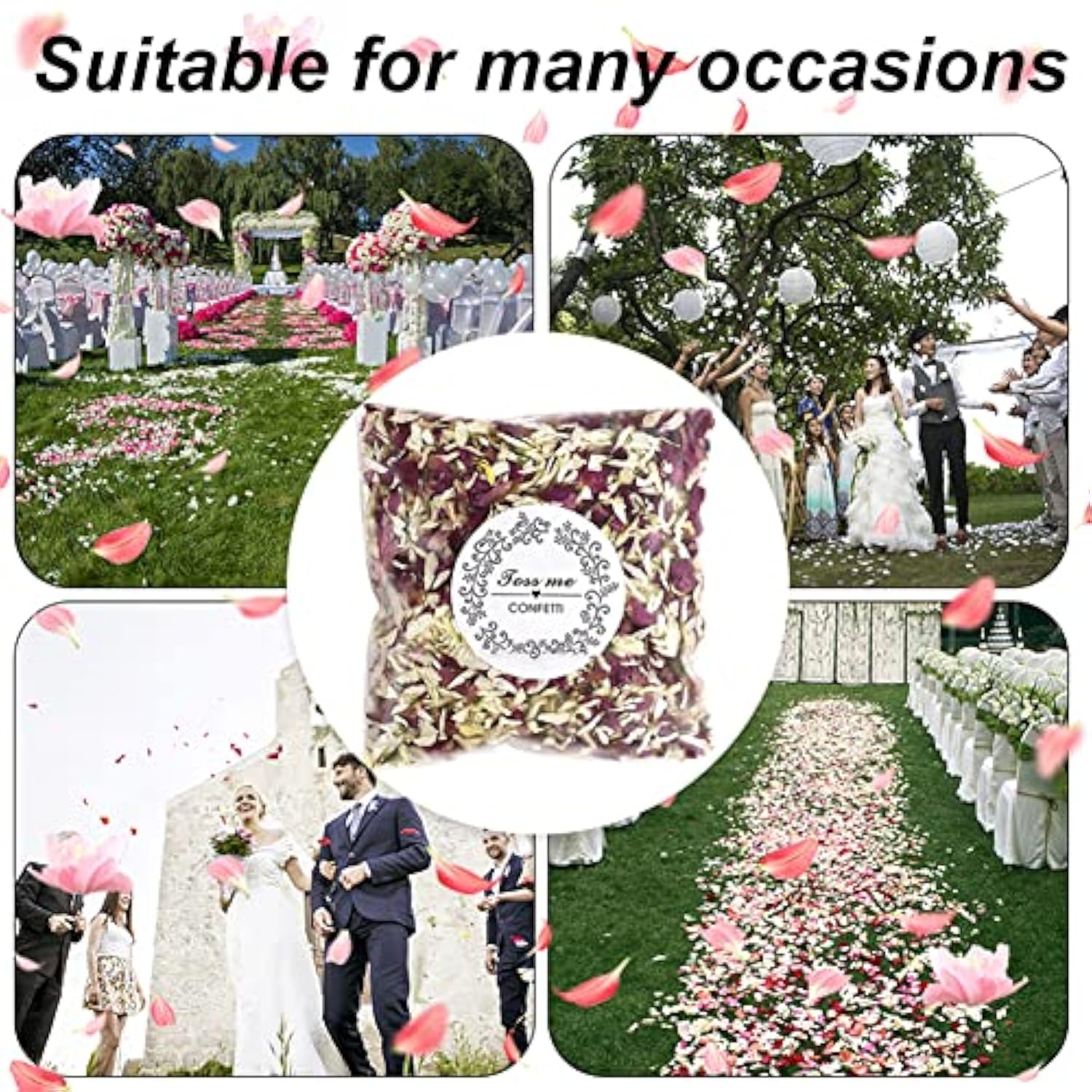 Party Confetti Natural Dried Flower Petals, 12 Packs Biodegradable Confetti Real Rose Petals For Wedding And Party Decoration