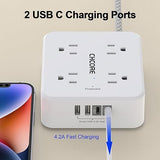 Surge Protector Power Strip with 8 Outlets 4 USB Ports 2 USB C 5FT Braided Flat Plug Extension Cord White