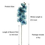 4 Pcs Silk Artificial Orchid Flowers Stem, 8 Heads Faux Phalaenopsis Flowers Branches 27.5'' Artificial Flowers Plants For Pots Vase Decor (Purple)