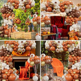 215pcs Fall Balloon Arch Kit – Orange, Brown & White with Maple Leaf Decor