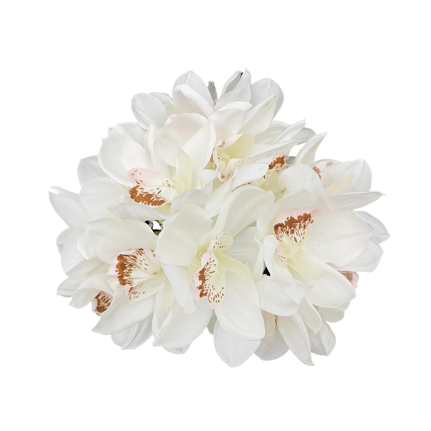 12 Pcs High Quaulity Latex Real Touch Cymbidium Orchid Artificial Flower Bouquet For Wedding Holiday Bridal Bouquet Home Party Decor Bridesmaid (White)