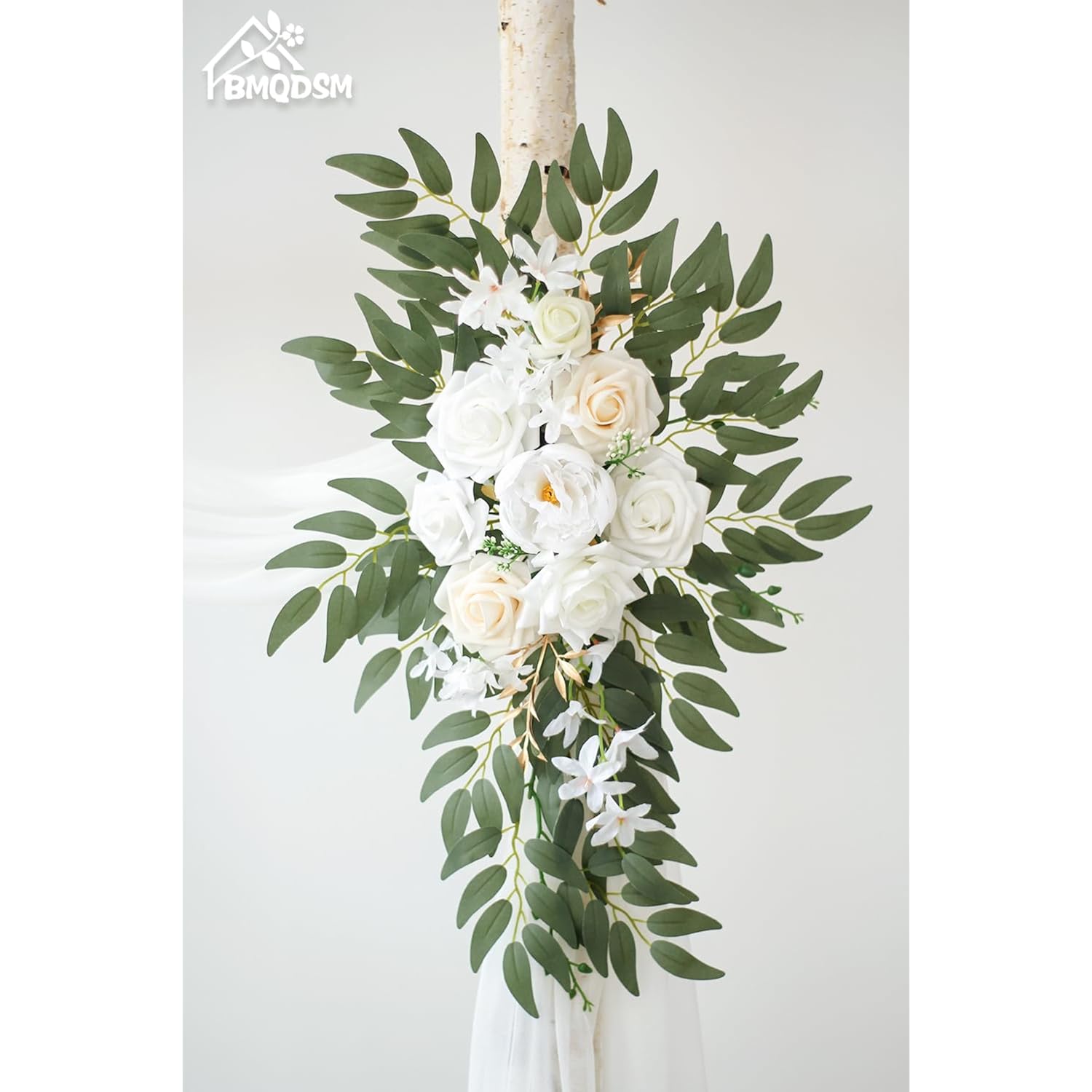 Artificial Flowers Wedding Arch Decor Arch Flowers (Set Of 2) For Wedding Welcome Sign And Backdrop Decoration (New White)