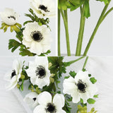 White Artificial Anemone Flowers 21.6" Faux Flowers Silk Flowers With Stems Realistic Fake Flowers For Decoration Faux Anemone Artificial Flowers Bulk Fo Home Wedding Bouquet 3Pack