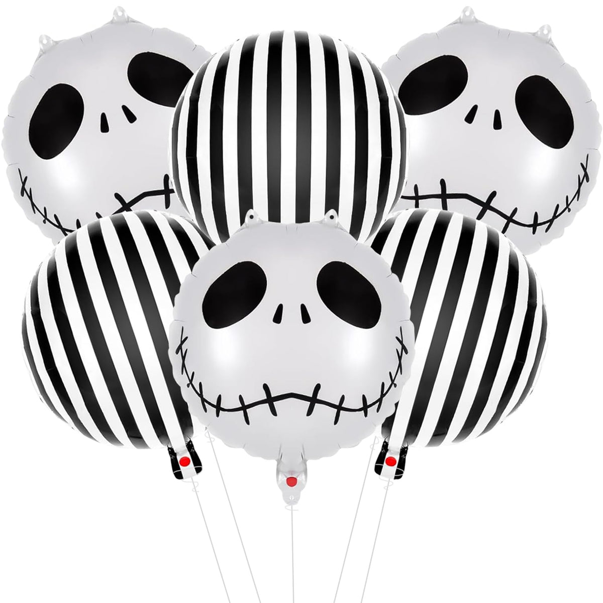 6Pcs Skull Foil Black And White Striped Balloons For Halloween Party Decorations, Black And White Halloween Decor, Nightmare Before Christmas Trunk Or Treat And Party Decorations