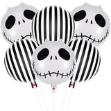 6Pcs Skull Foil Black And White Striped Balloons For Halloween Party Decorations, Black And White Halloween Decor, Nightmare Before Christmas Trunk Or Treat And Party Decorations