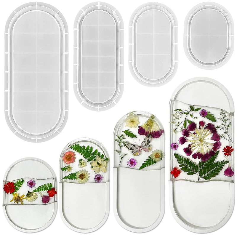 Set Of 12'', 9'', 7'', 5.7'' Oval Tray Mold, Jewelry Holder Resin Mold Silicone, Storage Silicone Molds For Resin, Clay, Gypsum