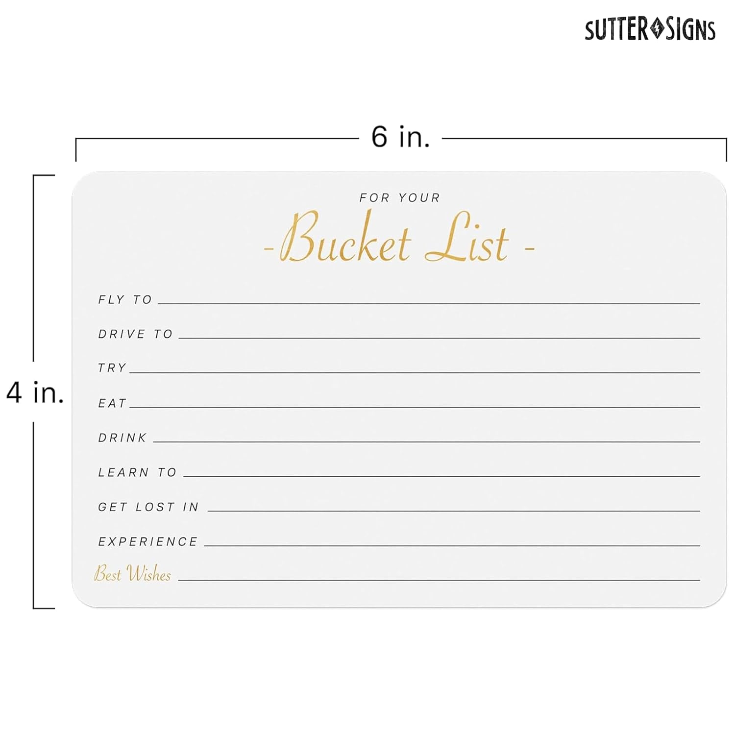 Bucket List Suggestion Cards 50 Pcs | For Wedding Guest Book, Retirement Party Games, Couples Travel, Adventure Activities. Gold Foil Note Cards 4X6 Inch