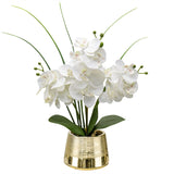 Artificial White Phalaenopsis Orchid Flower Arrangements Faux Orchid Flower In Gold Pot Orchid Centerpiece For Dining Room Table