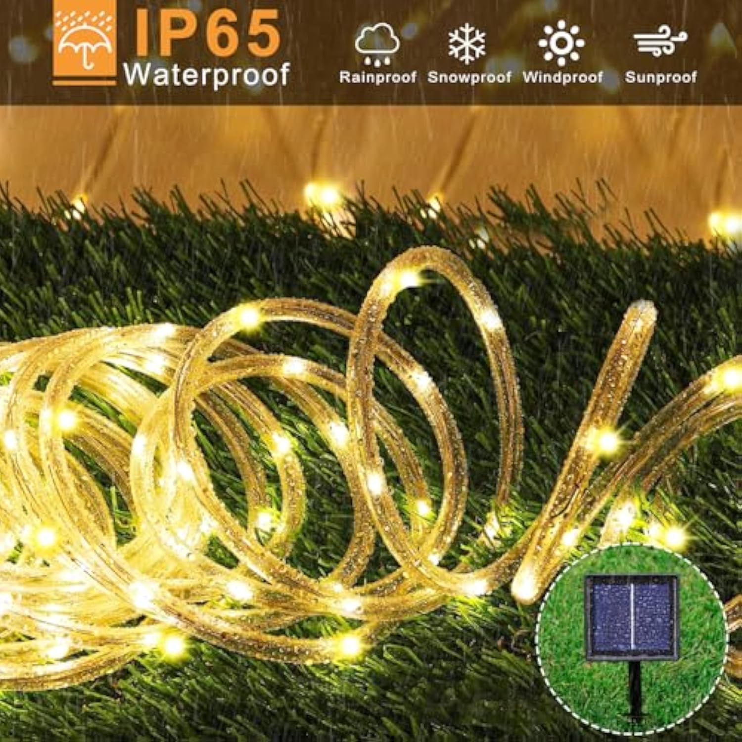 Solar Rope Lights Outdoor Waterproof, 33Ft 135Led Solar String Lights For Outside 8 Modes, Flexible Solar Powered Christmas Light For Pool Trampoline Garden Patio Tree Party Decorations, Warm White