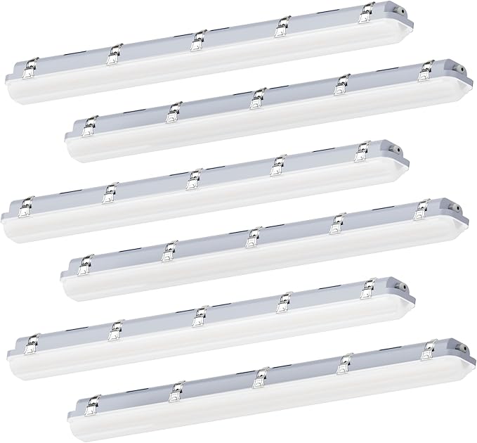 6 Pack 4FT LED Vapor Tight Lights 60W 50W 40W IP65 Waterproof CCT Selectable Shop Fixtures