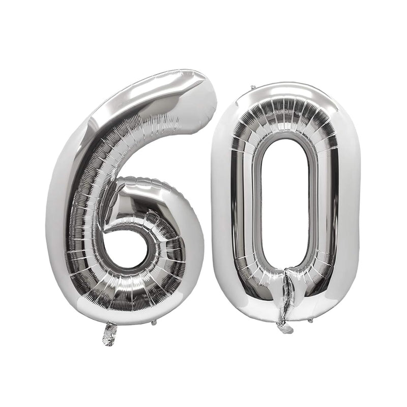 40 Inch Jumbo Silver Foil Mylar Number Balloons For Men Women 60Th Bir