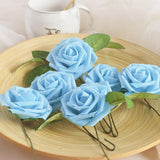 Artificial Rose, 25Pcs Foam Artificial Flowers With Stem For Home Decorations, Wedding Bouquets, Party, Certerpieces, Anniversaries-Aqua Blue