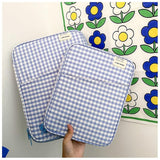 Gingham Puffy Laptop Sleeve 11-13 Inch Y2K Coquette Carrying Laptop Bag Fairycore Cover Pouch Sleeve Computer Liner Bag (11 Inch,Blue)