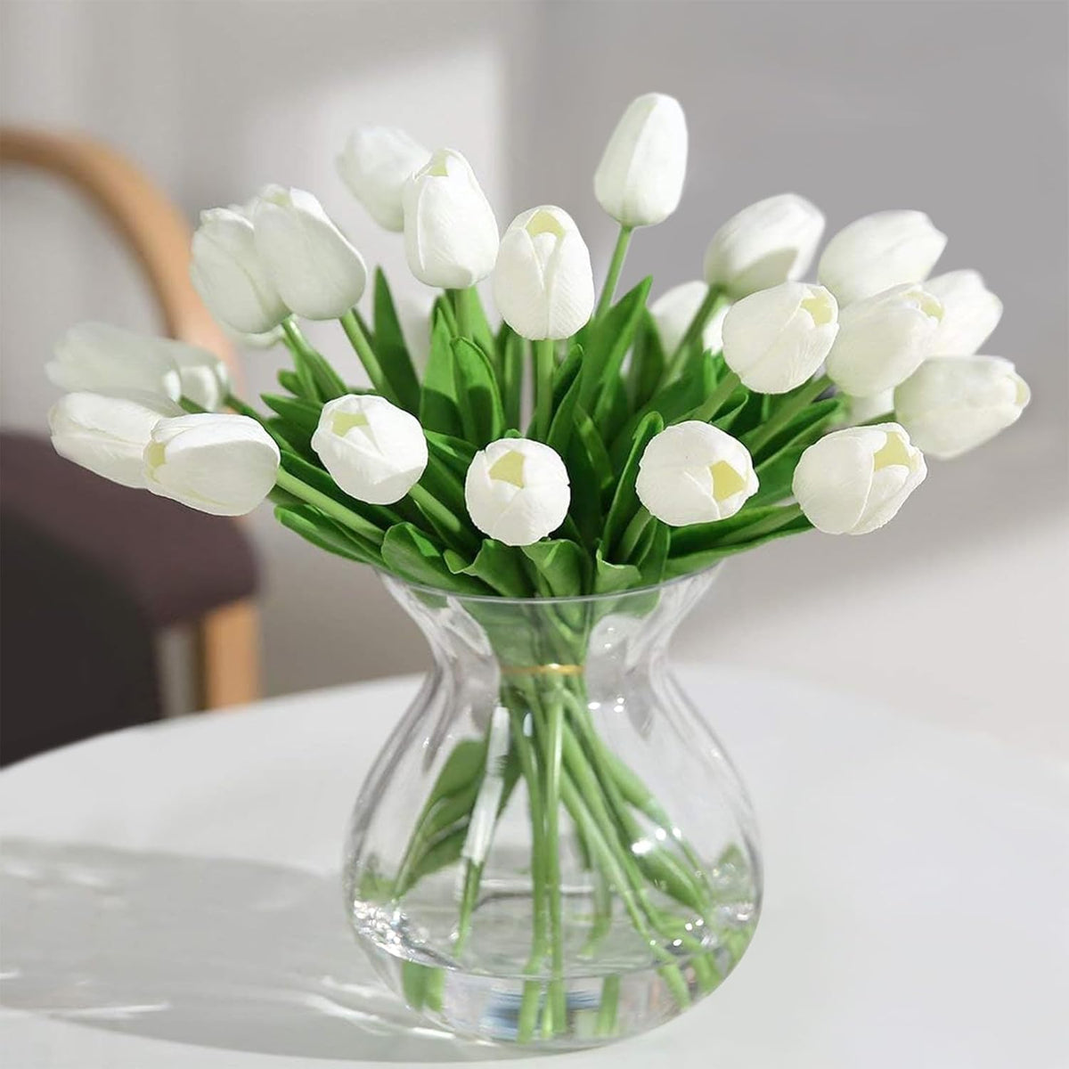 Tulips Artificial Flowers 20 Pcs White Fake Tulip Stems Real Touch Pu Tulips For Easter Spring Wedding Bouquet Home Centerpiece Floral Arrangement Table Décor