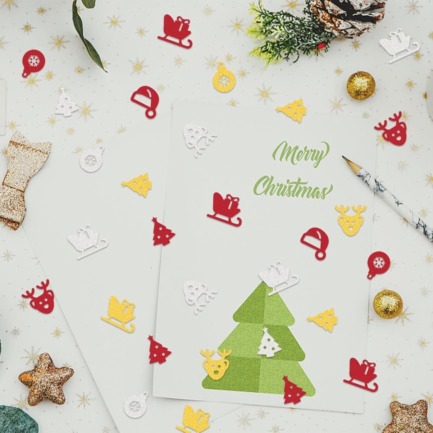 200 Pcs Christmas Confetti Decorations For Table, Xmas Trees Bulb Sequins Glitter Red Gold Sliver Table Confetti Reindeer Sleigh Paper Confetti For Christmas Party Decorations New Year Favors