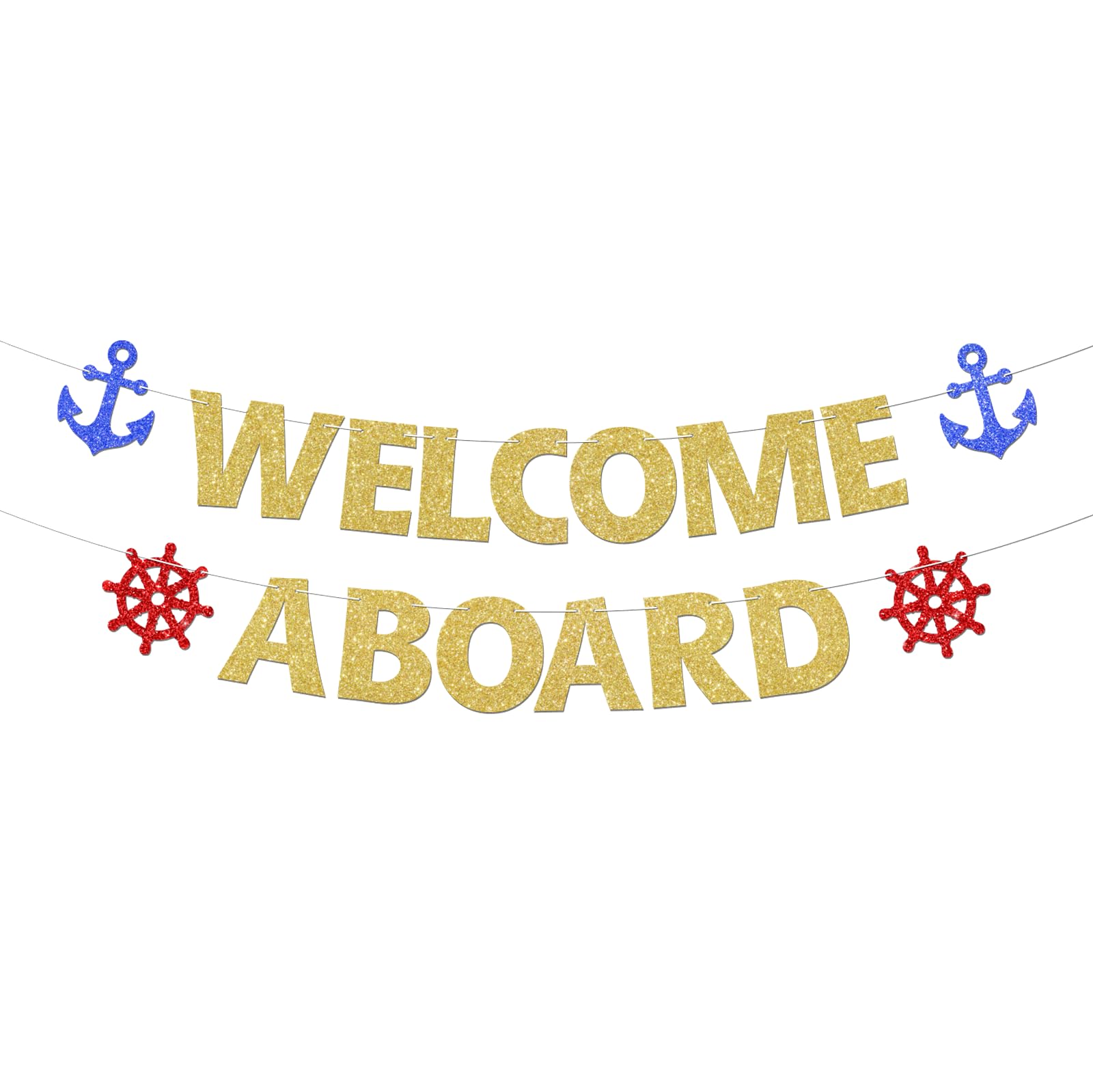 Welcome Aboard Nautical Lighthouse Banner for Boy Baby Shower Birthday Party, Hanging Party Decor Supplies