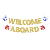 Welcome Aboard Nautical Lighthouse Banner for Boy Baby Shower Birthday Party, Hanging Party Decor Supplies