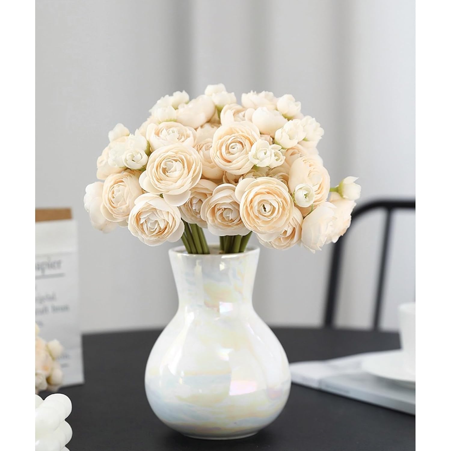 18 Pcs Champagne Ranunculus Artificial Flowers Silk Ranunculus Flowers Bulk Real Touch Mini For Wedding Diy Bouquets Home Decor Arrangements