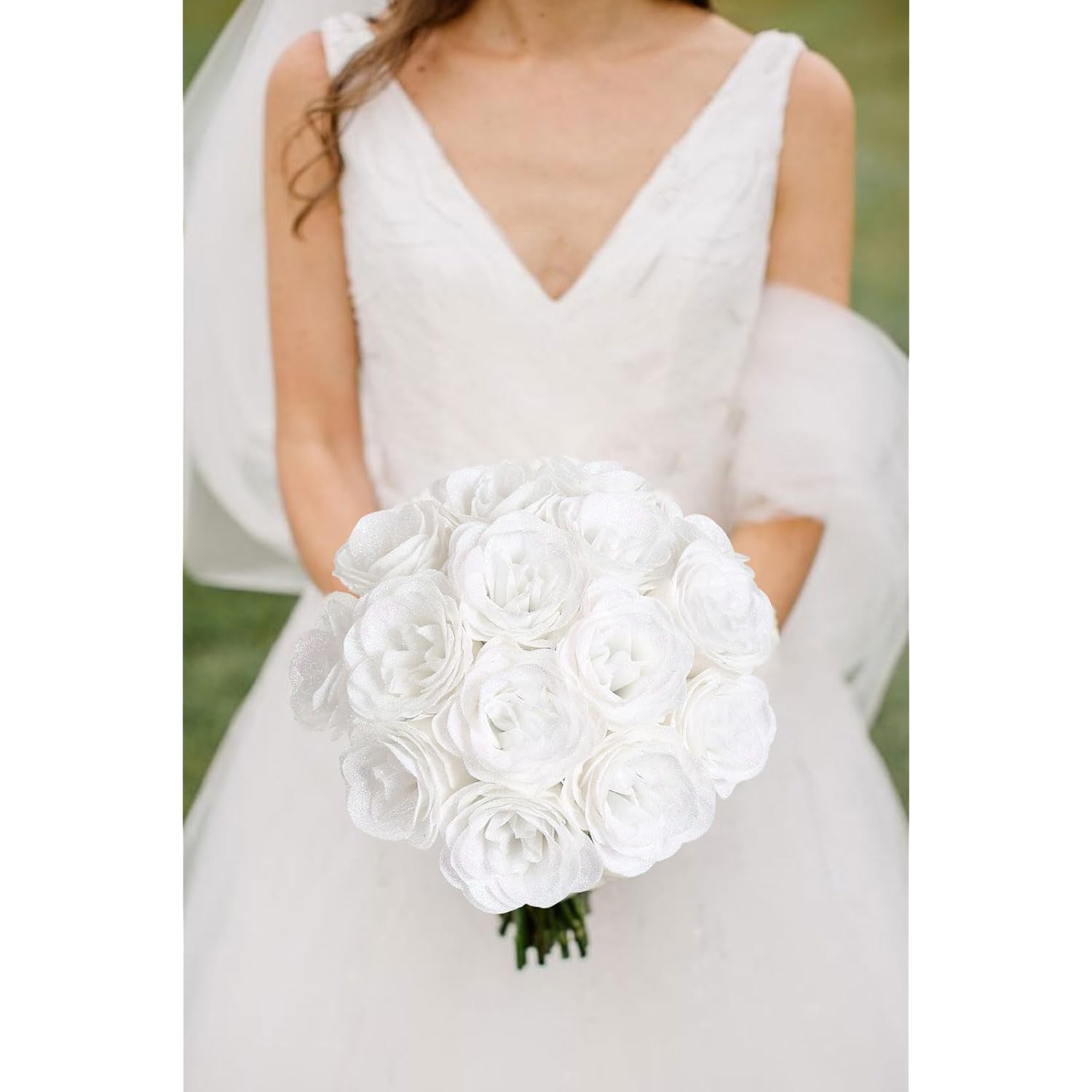 Artificial Roses, 30Pcs White Roses Silk Roses Artificial Flowers For Crafts Wedding Bouquet Home Decoration(White)