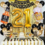 21St Birthday Decorations For Him - Black And Gold Balloons, Sash Banner, Male 21St Bday Decor