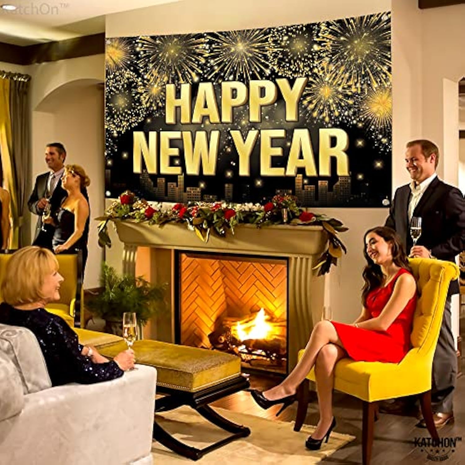 XL Happy New Year Banner 72x44 Inch 2026 Party Backdrop
