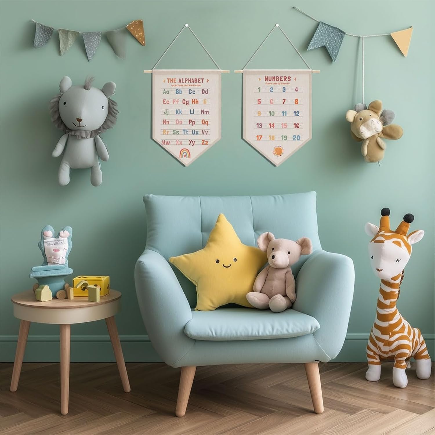 2 Pcs Rainbow Alphabet Numbers Wall Decor Homeschool Supplies Classroom Decor, Educational Wall Hanging Pennant Flag Banner Teacher Office Bedroom Home Decor Wall Art Christmas Birthday Gifts