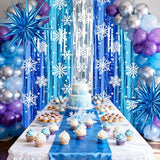 2 Packs Snowflake Foil Fringe Curtain, Blue Silver Ice Glitter Metallic Tinsel Backdrop for Princess Birthday Baby Shower Santa Claus Christmas Winter Wonderland Party Decoration Supplies