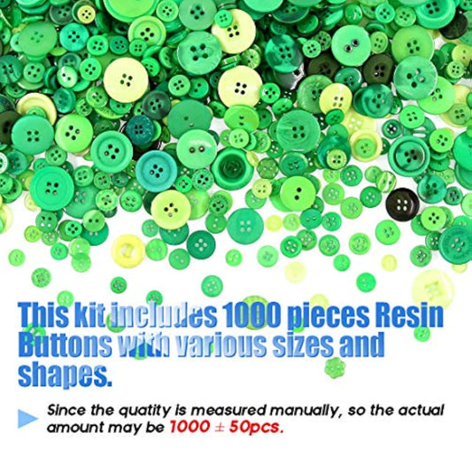 1000-Pieces Christmas Buttons 2 Holes And 4 Holes Green Round Craft Re