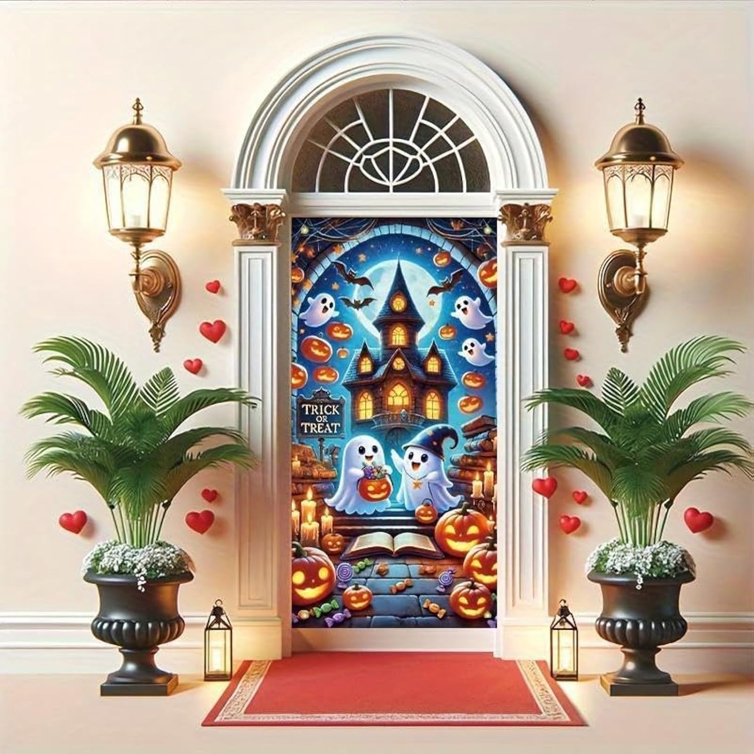 Halloween Banner 71x35 Inch Cute Ghost Pumpkin Trick or Treat Haunted Backdrop