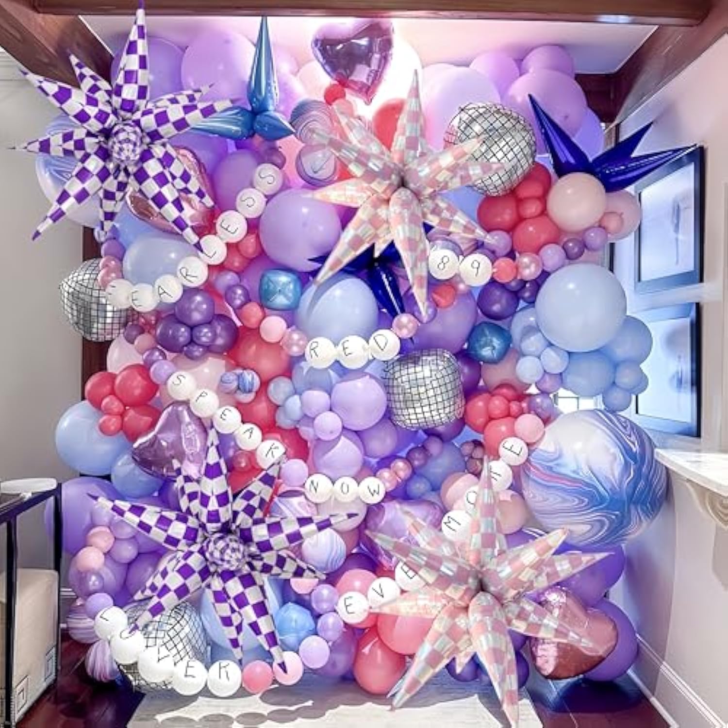 24 Pc Purple Silver Checkered Star Foil Balloons Party Decoration