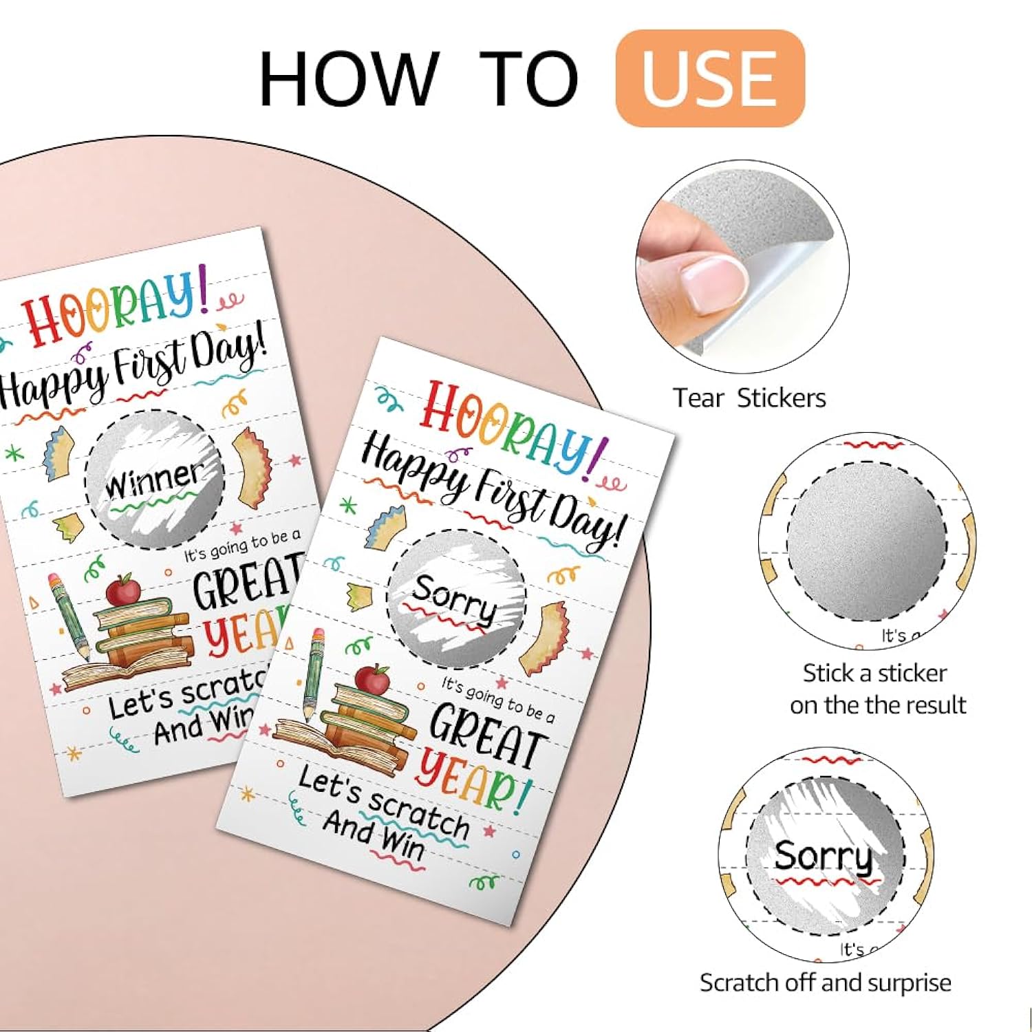 50Pcs Hooray Happy First Day Scratch Card, Funny New Year Scratch Off Game For Group Activity, New Year Raffle Tickets Party Supplies, Lottery Game Student Friends Gathering For Reading Lover