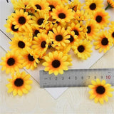 100Pcs Yellow Artificial Sunflower Flower Heads, 1.6" Fake Simulation Flower Head For Party Wedding Cake Decoration, Mini Fake Sunflower Decorative Fabric Flowers, Small Sunflower Decoration Products