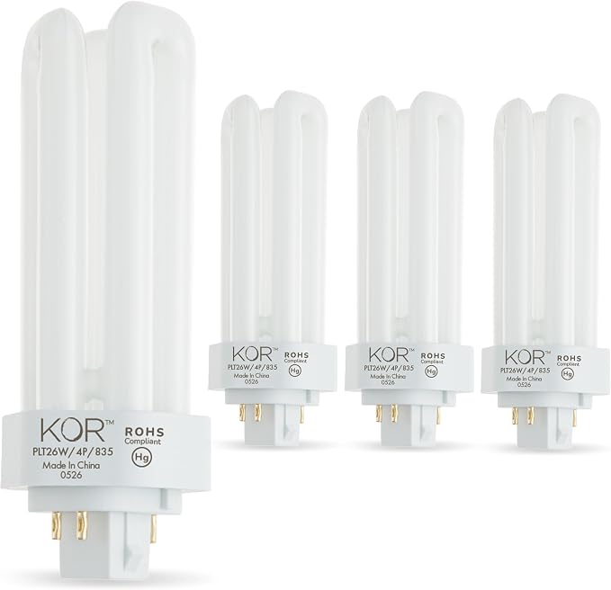 26W Triple Tube CFL Light Bulbs GX24Q-3 4-Pin Base 3500K White Replacement 4 Pack